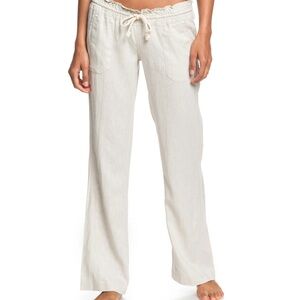 NWT Roxy Lightweight Drawstring Linen Pants - Cream